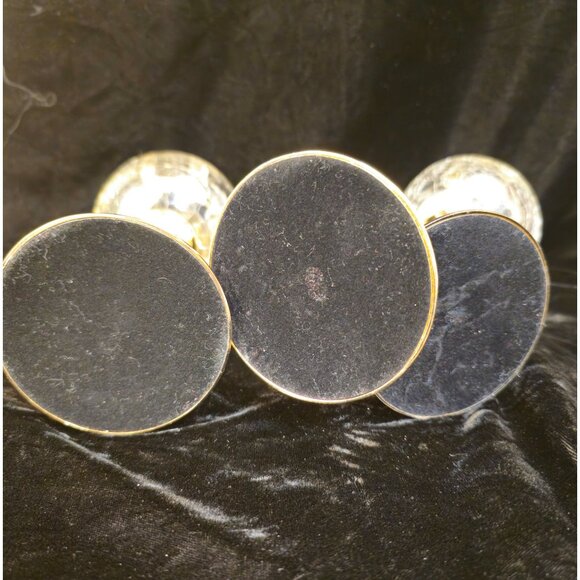 Elegant Vintage Gold & Glass Crackle Candle Holders Set Of 3 With Tall Stems & T - Picture 5 of 6